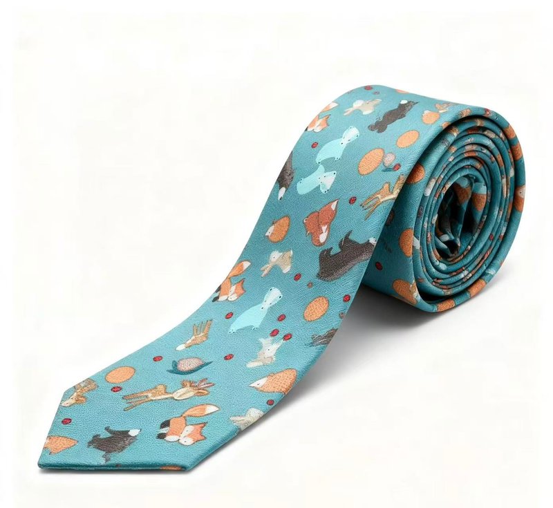 果緑色動物園トーテムネックタイオリジナル生地シリーズ - ネクタイ・ネクタイピン - コットン・麻 グリーン