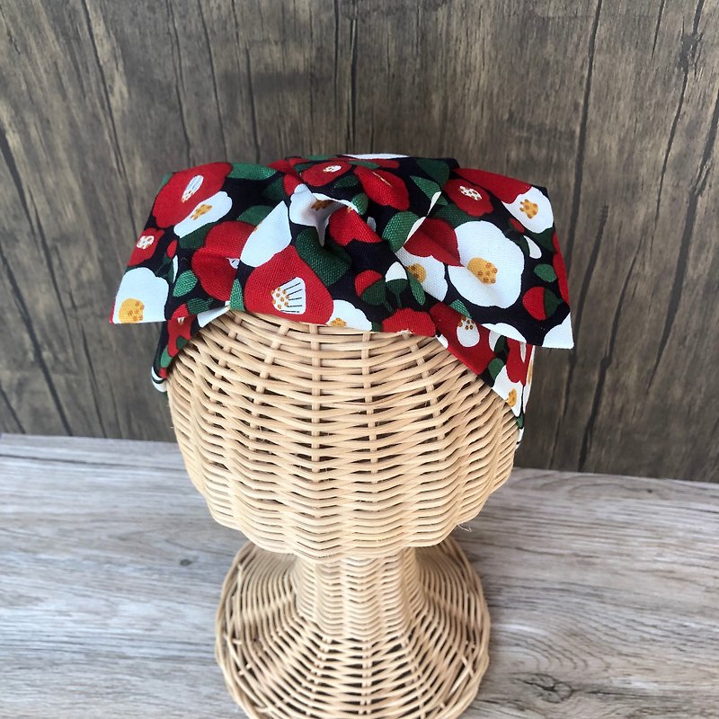Tsubaki flower bow headband / リボンヘアバンド - Headbands - Cotton & Hemp Red
