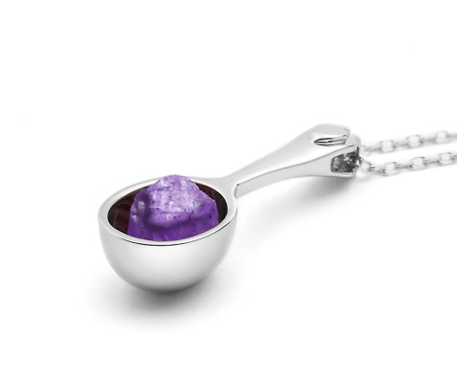Majade Jewelry Design 紫水晶茶匙項鍊 2月誕生石原礦簡約湯匙墜子 原石925純銀勺子吊墜