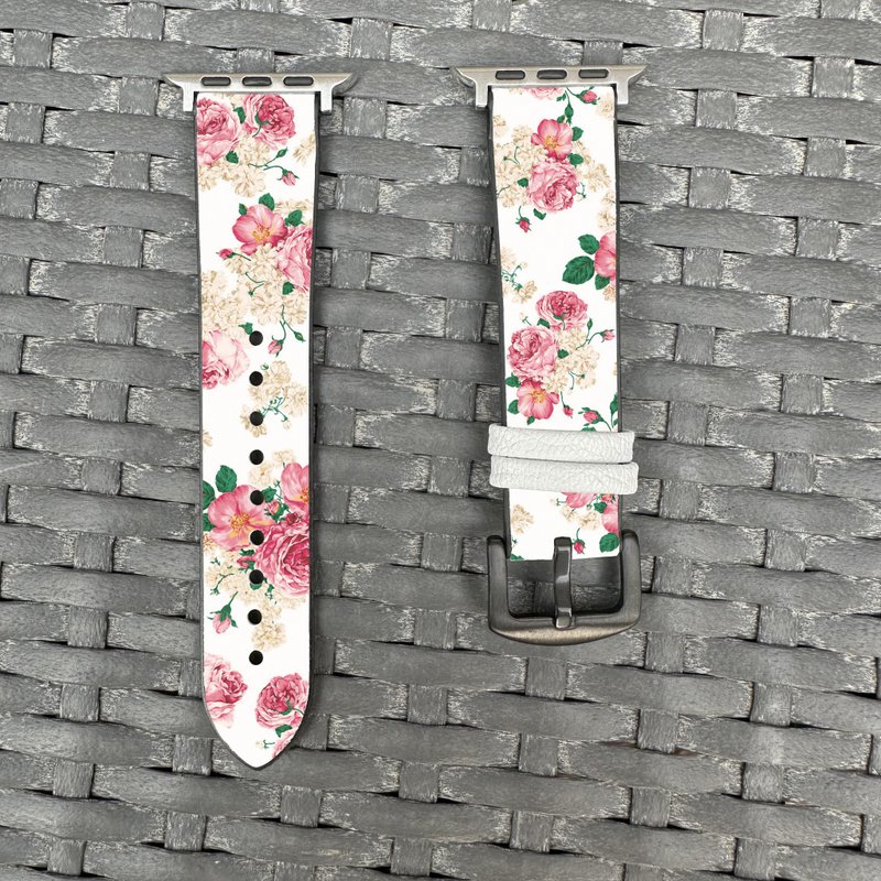 粉紅玫瑰花紋 Apple Watch 潮流矽膠錶帶 - flower-cr1 - 錶帶 - 矽膠 多色