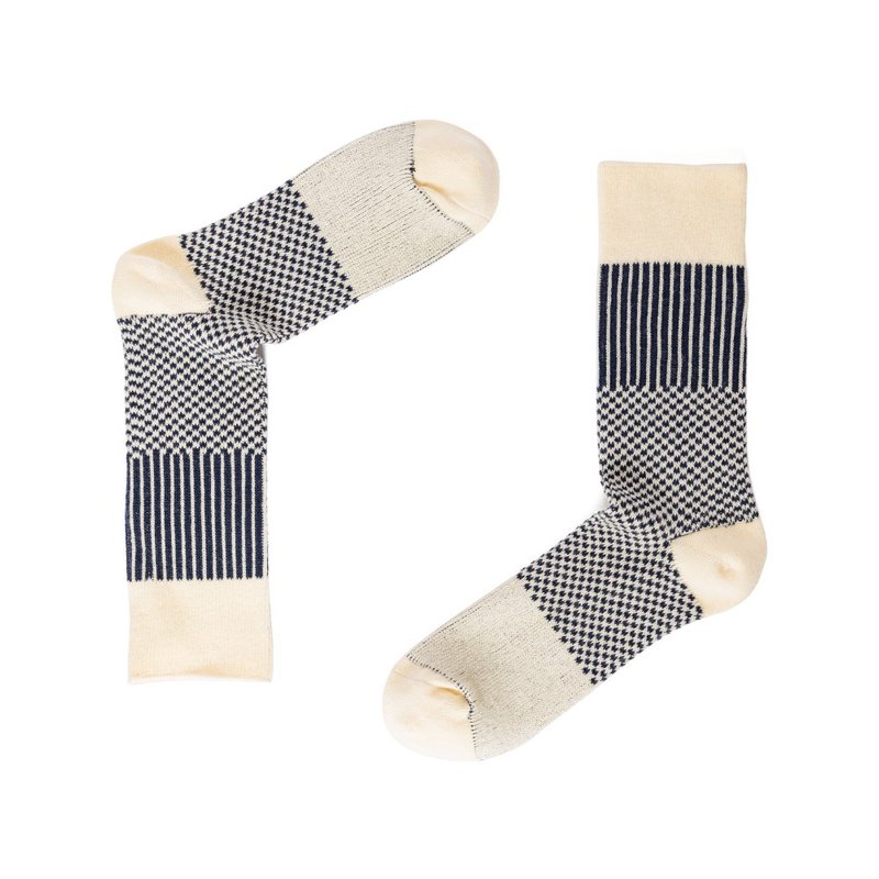 Fusion條紋幾何紳士襪-米白 - 紳士襪 - 棉．麻 白色