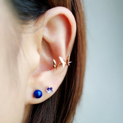 Tamasii Jewellery 雙蝶起舞電鍍18K玫瑰金純銀兩用耳環夾