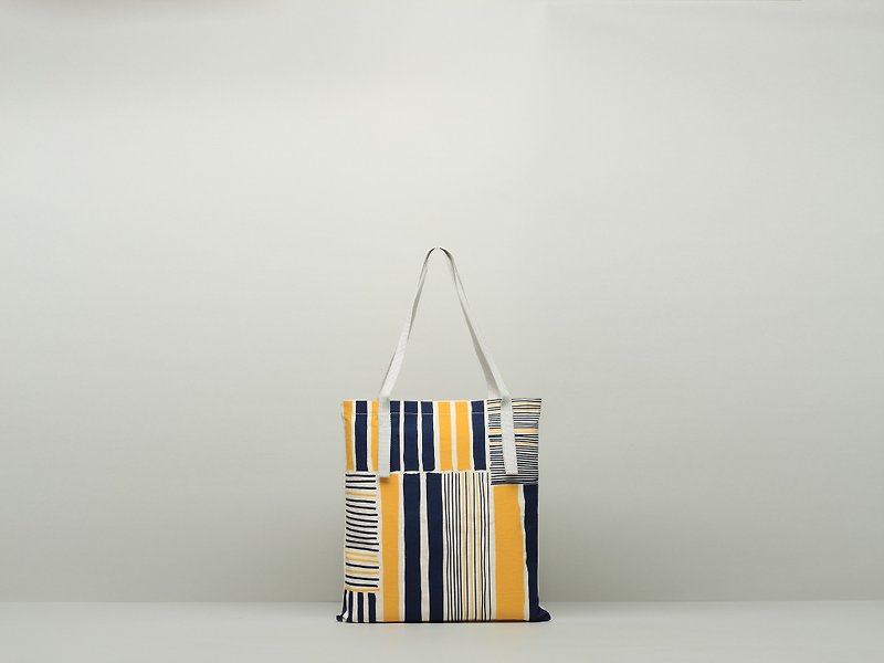 JainJain Medium Chic Bag / Environmental Shopping Bag # 21 铁皮 屋 / 黄蓝 - กระเป๋าแมสเซนเจอร์ - ผ้าฝ้าย/ผ้าลินิน สีน้ำเงิน