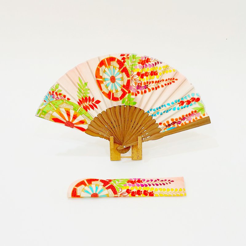Kimono Fan (Sensu) created by upcycling Japanese Vintage Silk Kimono. #62 - Fans - Silk Pink