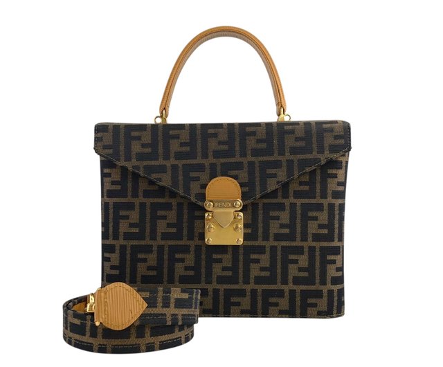 【美品】FENDI フェンディ ズッカ 2way ショルダーバッグ ヴァニティ 極 美品 箱 袋付き FENDI フェンディ ズッカ 柄 ロゴ レザー 本