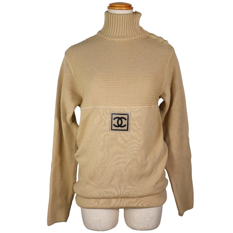 【日本直送】CHANEL シャネル ハイネックセーター P19884W03055 02A スポーツライン ココマーク ウール ベージュ レディース【中古】 - 女毛衣/針織衫 - 羊毛 咖啡色