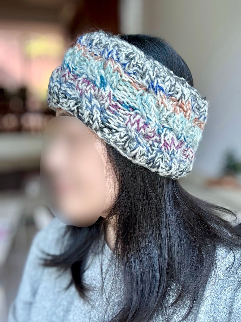 極暖/白粉雜線配色純羊毛線手工編織保暖有內襯防風髮帶運動頭帶 - 髮夾/鯊魚夾 - 羊毛 白色