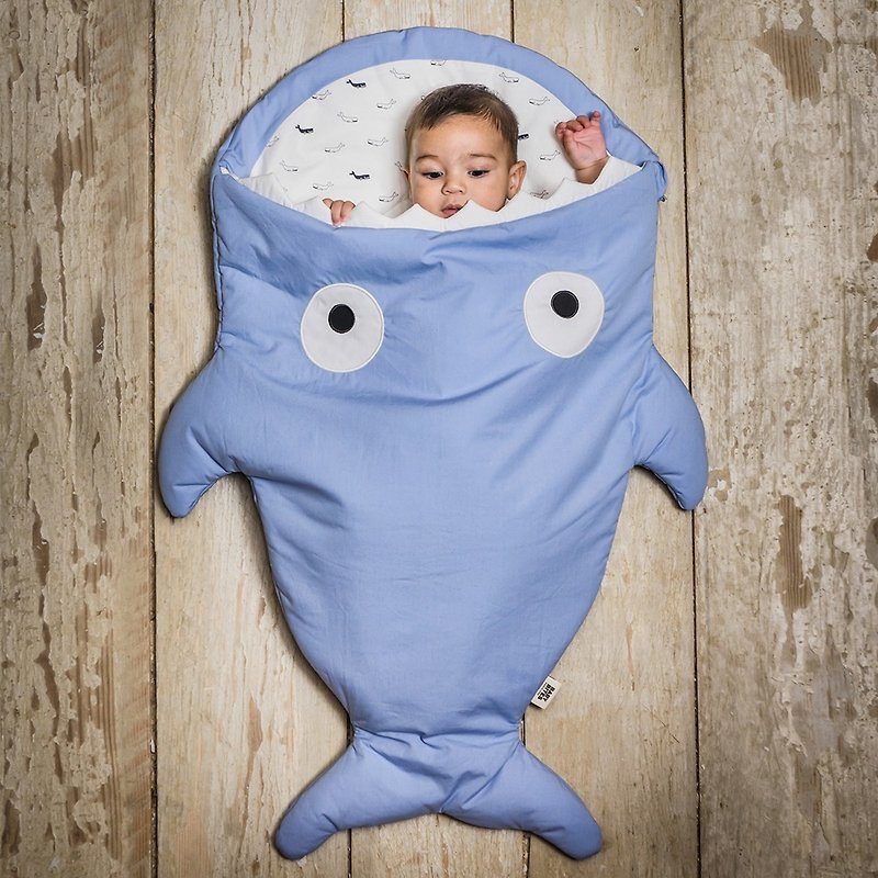 BabyBites鯊魚咬一口 純棉嬰幼兒多功能睡袋-牽牛花藍 - 滿月禮物 - 棉．麻 藍色