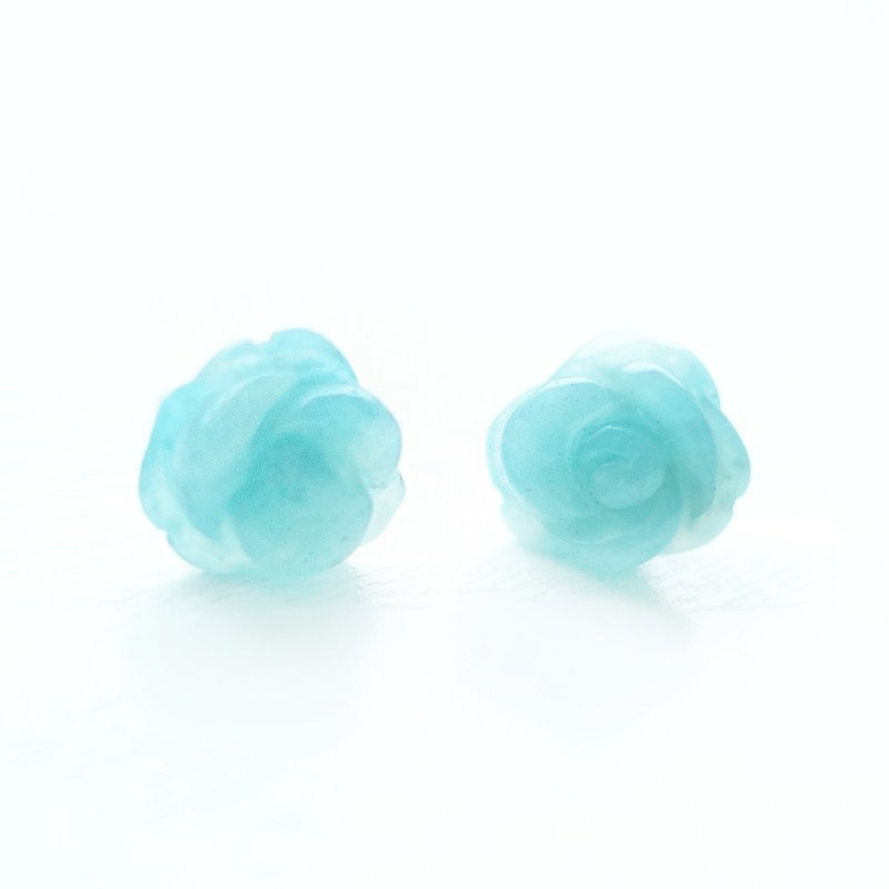 ROSE玫瑰- 限量 天河石 手工雕刻 純銀 耳環 天然石 - 耳環/耳夾 - 其他材質 藍色