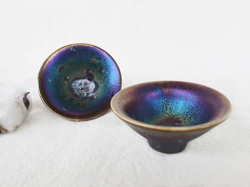 Handmade Metallic Glaze Tea Bowl (Wide Rim) - ถ้วย - เครื่องลายคราม สีเงิน