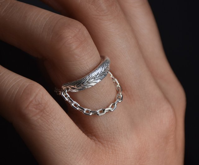 925 Silver handmade natural texture Silver chain ring recommended