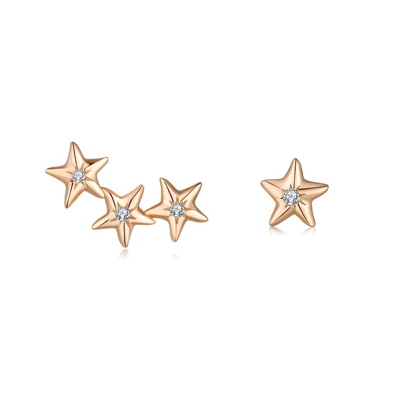星星 鋯石 純銀厚鍍14K金 耳環 - DANCING STAR - 耳環/耳夾 - 純銀 金色