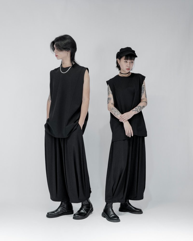 MUKK DESIGN 車線圓領背心 - 背心/無袖上衣 - 聚酯纖維 黑色