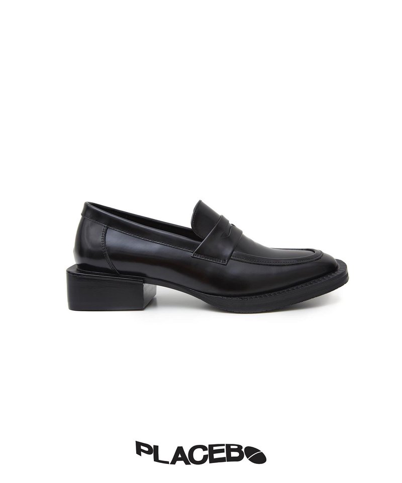 PLACEBO SQUARE BLACK LOAFER - รองเท้าหนังผู้หญิง - หนังแท้ สีดำ