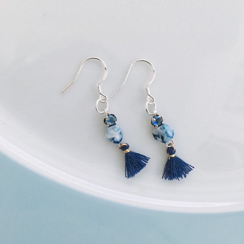 Small stone hanging earrings - Earrings & Clip-ons - Other Materials Blue