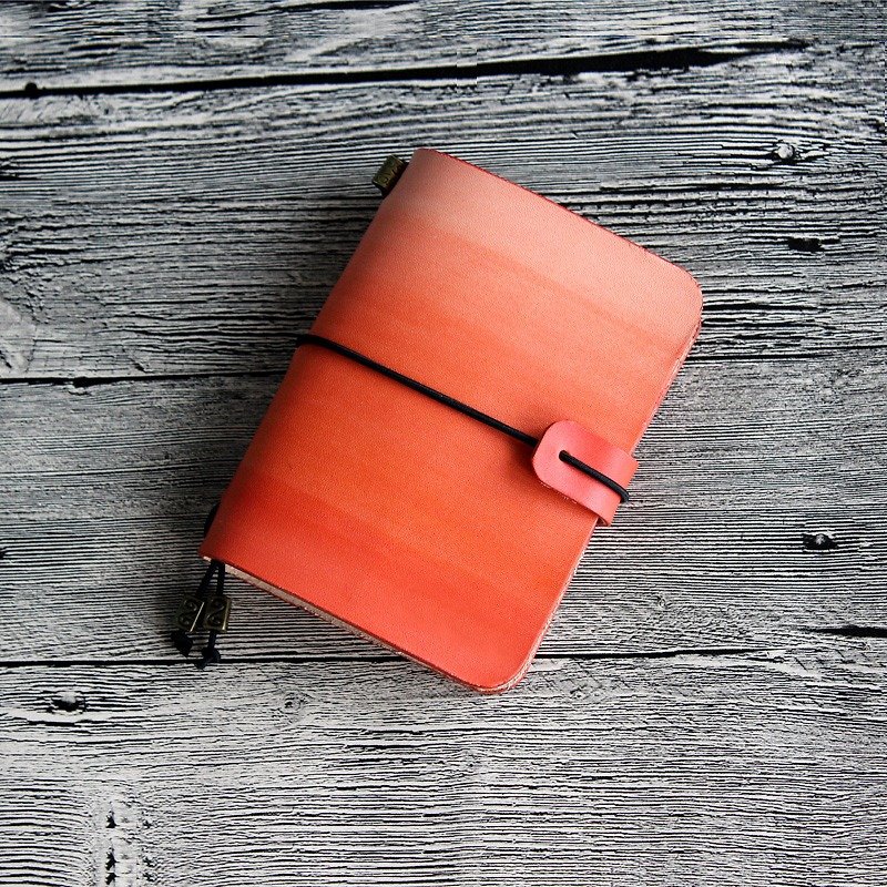 Rugao Gradient Dyeing Series Orange Orange 14*10cm Handbook Leather Notebook Diary TN Travel Book - Notebooks & Journals - Genuine Leather Orange