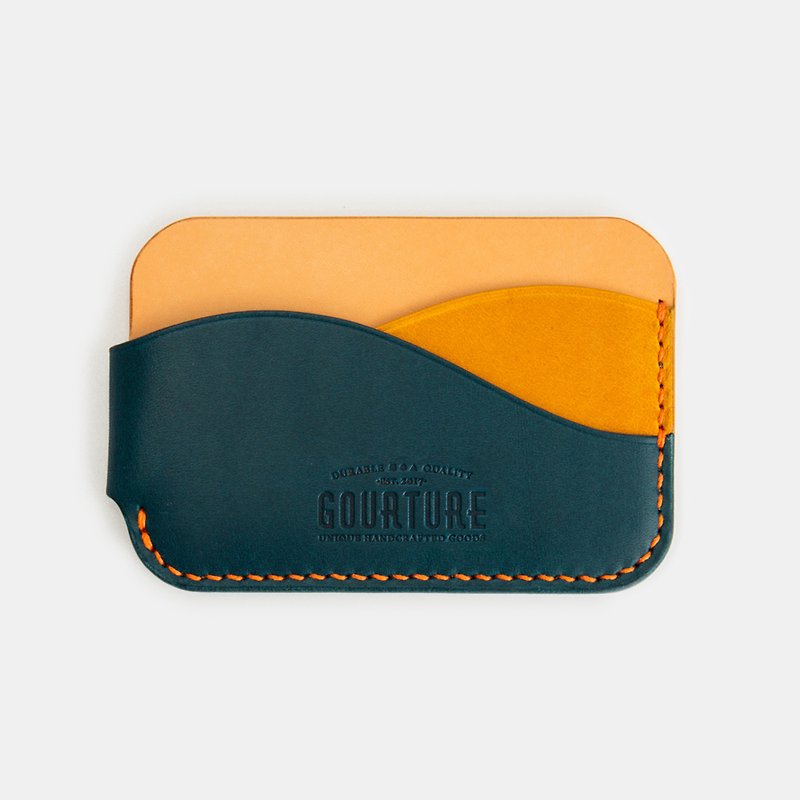 GOURTURE-Mountain Shape Card Holder / Horizontal Card Holder [Danpin Blue x Golden Bird Yellow] - ที่ใส่บัตรคล้องคอ - หนังแท้ สีน้ำเงิน