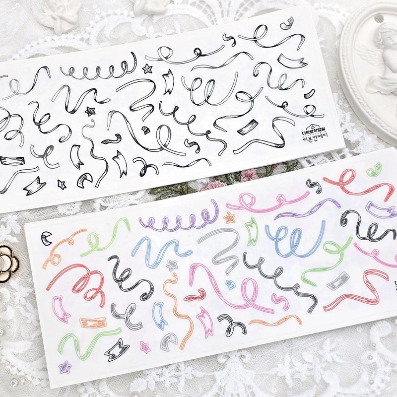 :Ribbon Confetti (Black/Color): Matte Transparent sticker - 貼紙 - 其他材質 