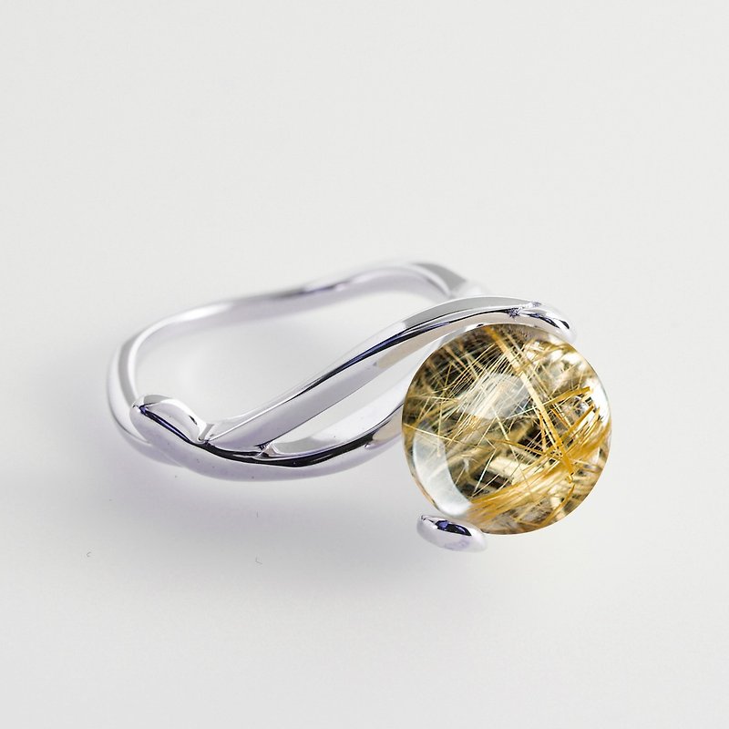 Rutilated Quartz Ring, Yellow Stone Engagement Ring, Yellow birthstone ring - แหวนทั่วไป - คริสตัล สีเหลือง