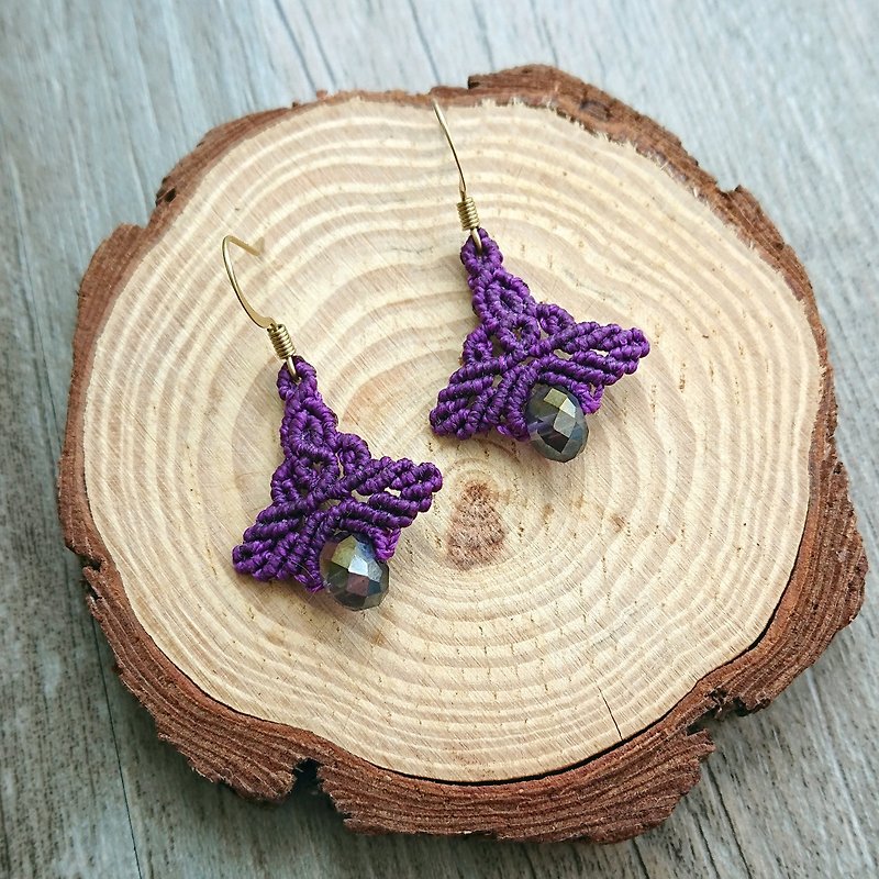 Misssheep A103 - macrame earrings with glass beads - Earrings & Clip-ons - Other Materials Purple