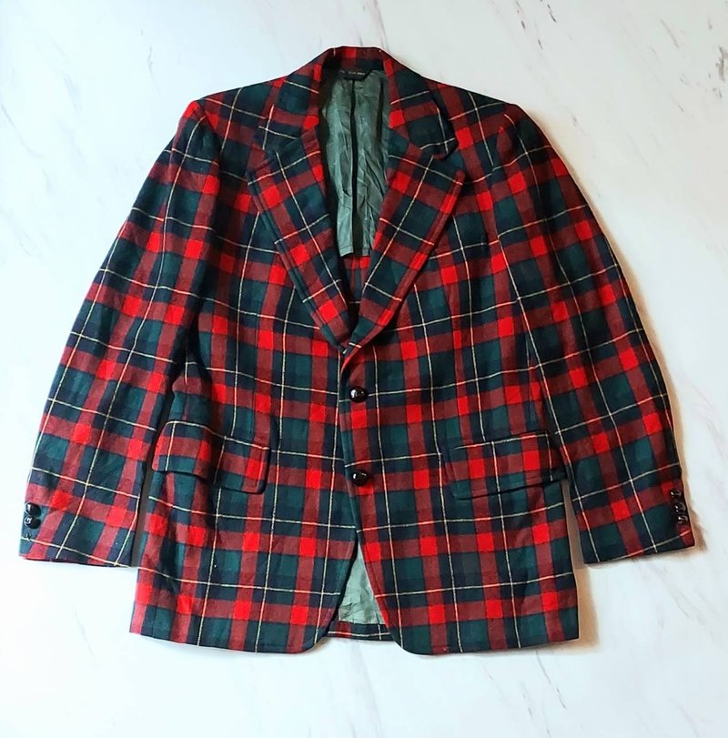 1970's old American century-old brand Pendleton Virgin Wool red and green plaid wool suit - Men's Blazers - Wool 