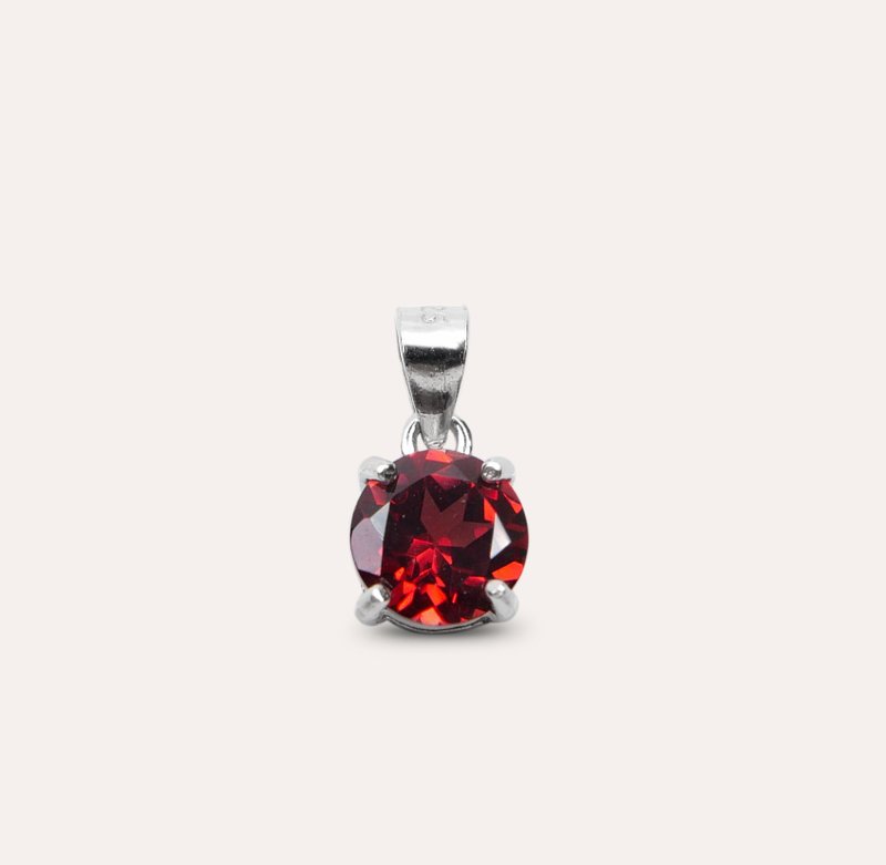 AND 石榴石 紅色 圓形 6mm 墜子 經典系列 Round P 天然寶石 - 項鍊 - 銀 紅色