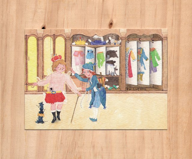 香港のおもちゃ おとぎ話 紙人形 王様の新しい服 水彩イラストポストカード ショップ Foxish N Kl カード はがき Pinkoi