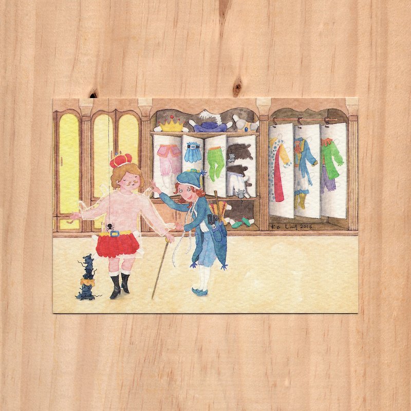 "Hong Kong Toys x Fairy Tales-Paper Dolls x King's New Clothes" Watercolor Illustration Postcard - การ์ด/โปสการ์ด - กระดาษ 