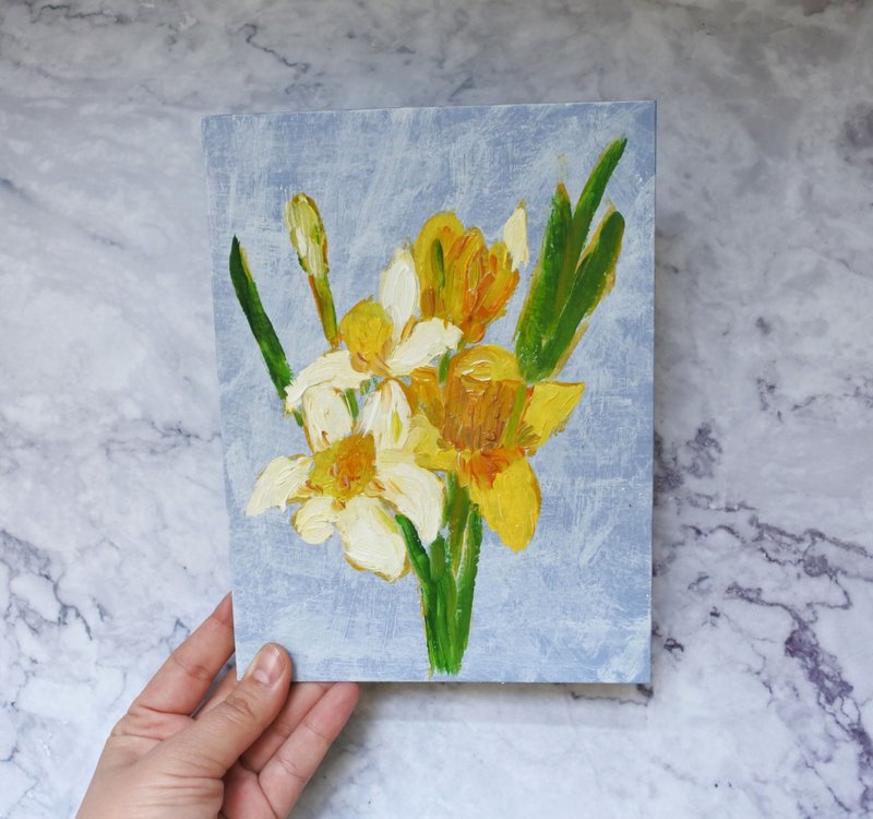 Oil painting Daffodils - Wall Décor - Acrylic Yellow