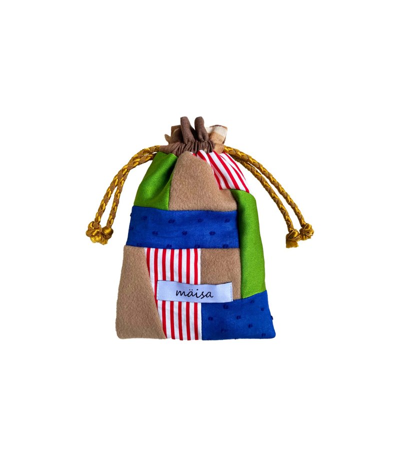 Patchwork Drawstring Mini Pouch 02 - 化妝包/收納袋 - 羊毛 紅色