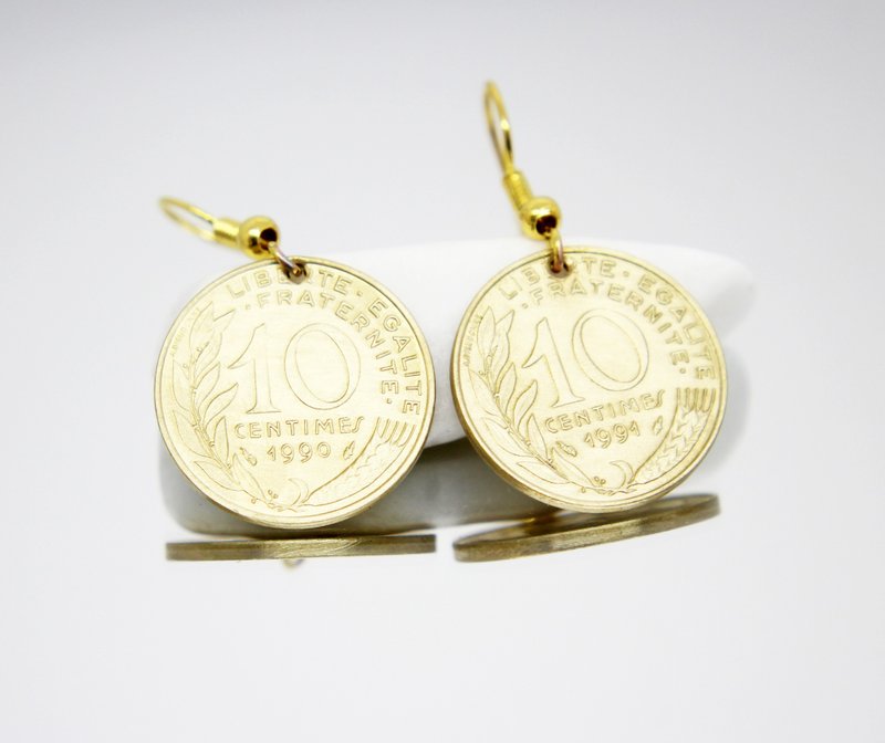 Tiny Coin Earrings Coin Hoop Earrings Ancient Coin Jewelry Coin Drop Earrings - 耳環/耳夾/耳骨夾 - 其他金屬 