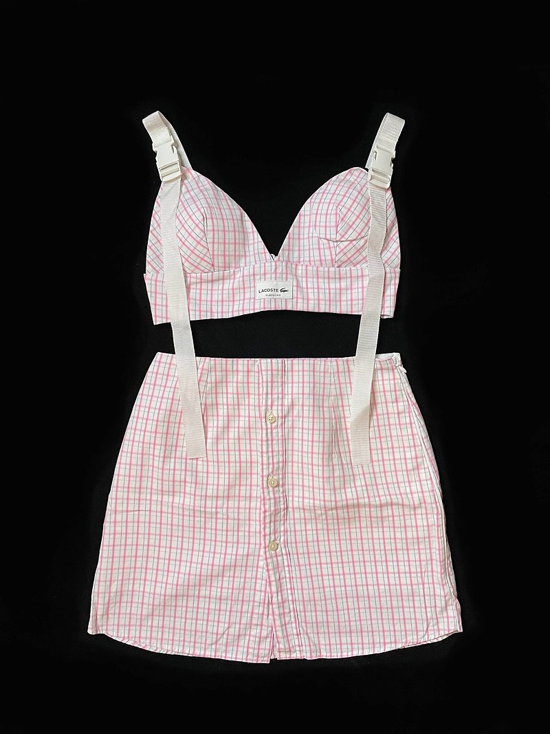 REGETHER Vintage Shirt Repurposed Tank Skirt Two Piece Set - LACOSTE - One Piece Dresses - Cotton & Hemp Pink