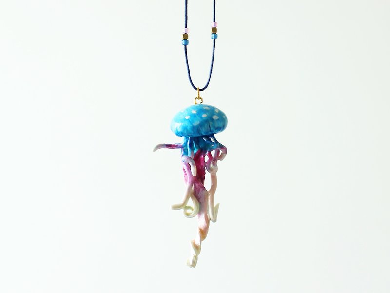 幻彩水母 - 軟陶立體手工項鍊 - 限量，海洋系 - 項鍊 - 陶 藍色
