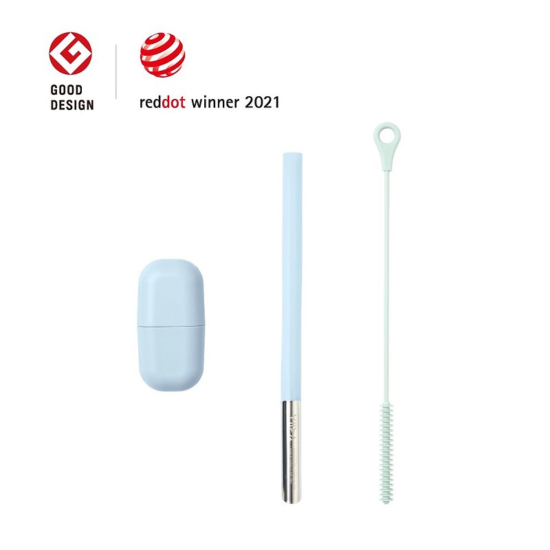 (Two-Piece Type A) UiU Eco-Friendly Portable Straw + Multi-Function Cleaning Brush | Red Dot Design Award - Reusable Straws - Silicone Blue