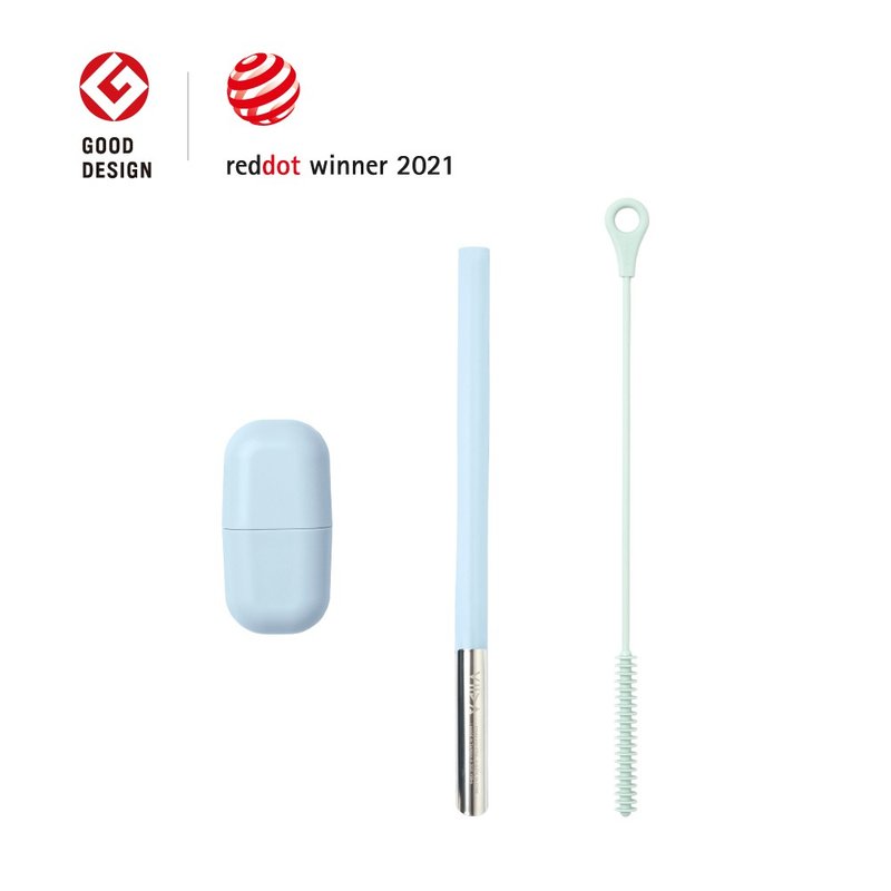 (Two-piece set A) UiU environmentally friendly portable straw + multi-function cleaning brush | Red Dot Design Award - หลอดดูดน้ำ - ซิลิคอน สีน้ำเงิน