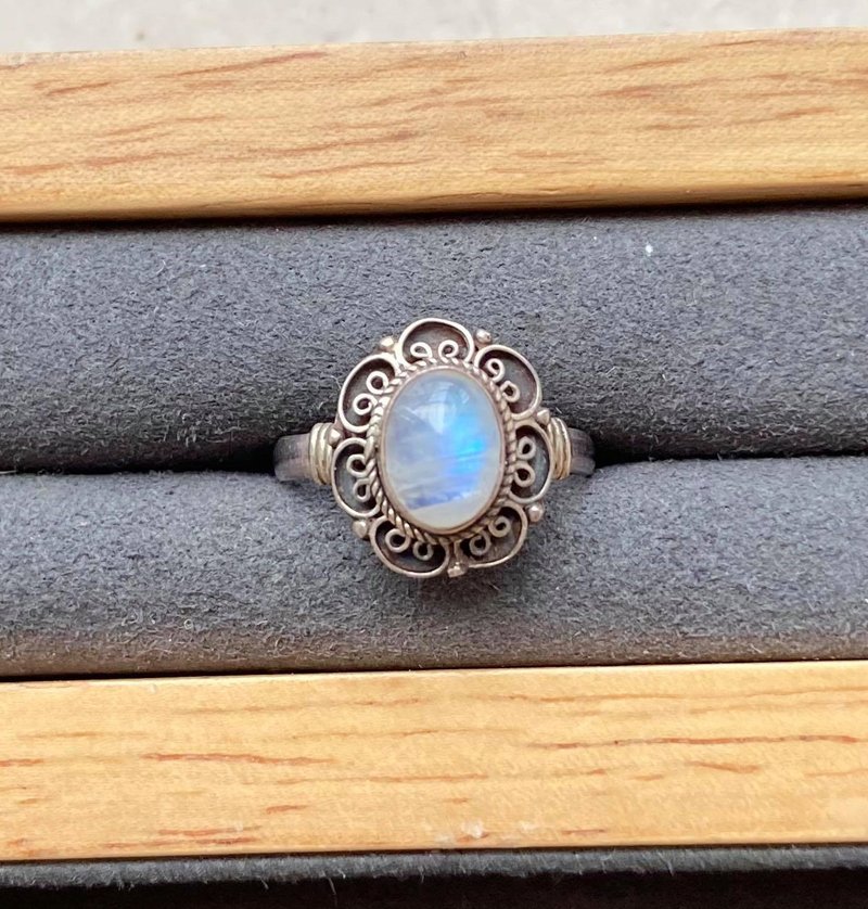 尼泊爾拉長石925純銀戒指裸石寶石輕珠寶半寶石 - 戒指 - 寶石 藍色