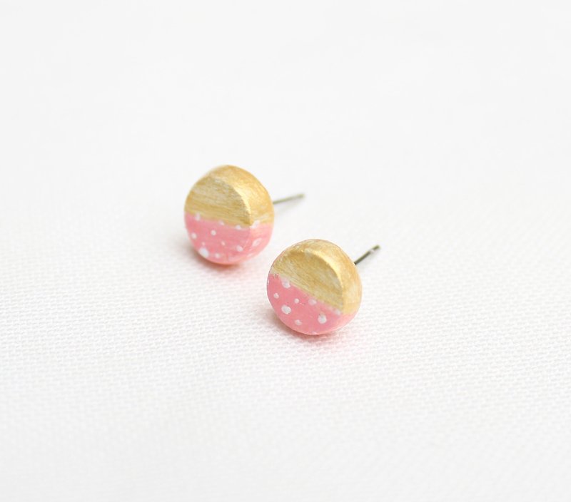 Golden retro little bit - round earrings / pink / ear clip - Earrings & Clip-ons - Clay Pink