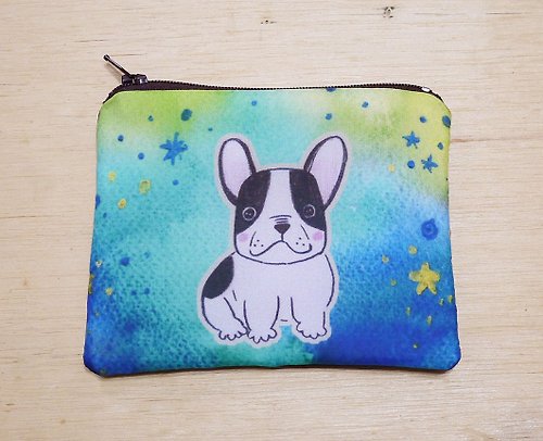 毛球工坊 {可客製化手寫名字}手繪渲染水彩風格圖案 波士頓 法國鬥牛犬 鑰匙包 零錢包 卡片包