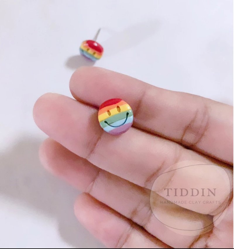 Handmade earrings, rainbow smile - 耳環/耳夾/耳骨夾 - 黏土 多色