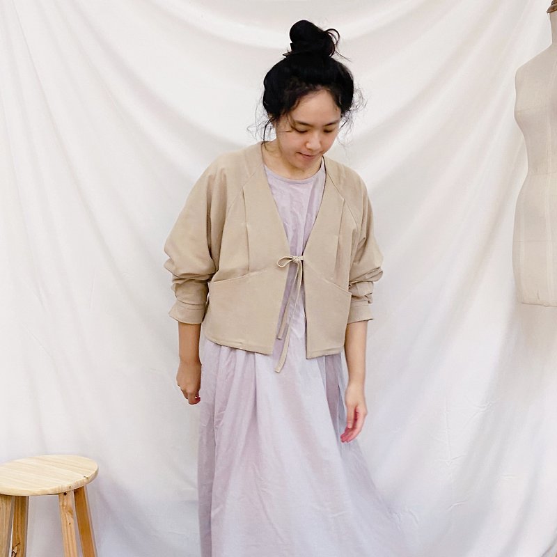 【Small coat 03】 - Women's Casual & Functional Jackets - Cotton & Hemp Khaki