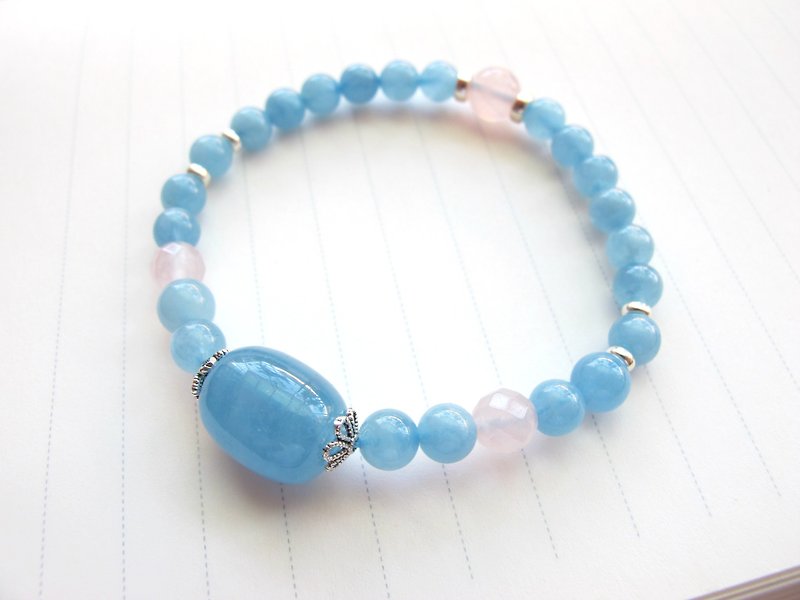 【Blueberry】 Aquamarine x powder crystal x 925 silverware - Handmade natural stone series - Bracelets - Gemstone Blue