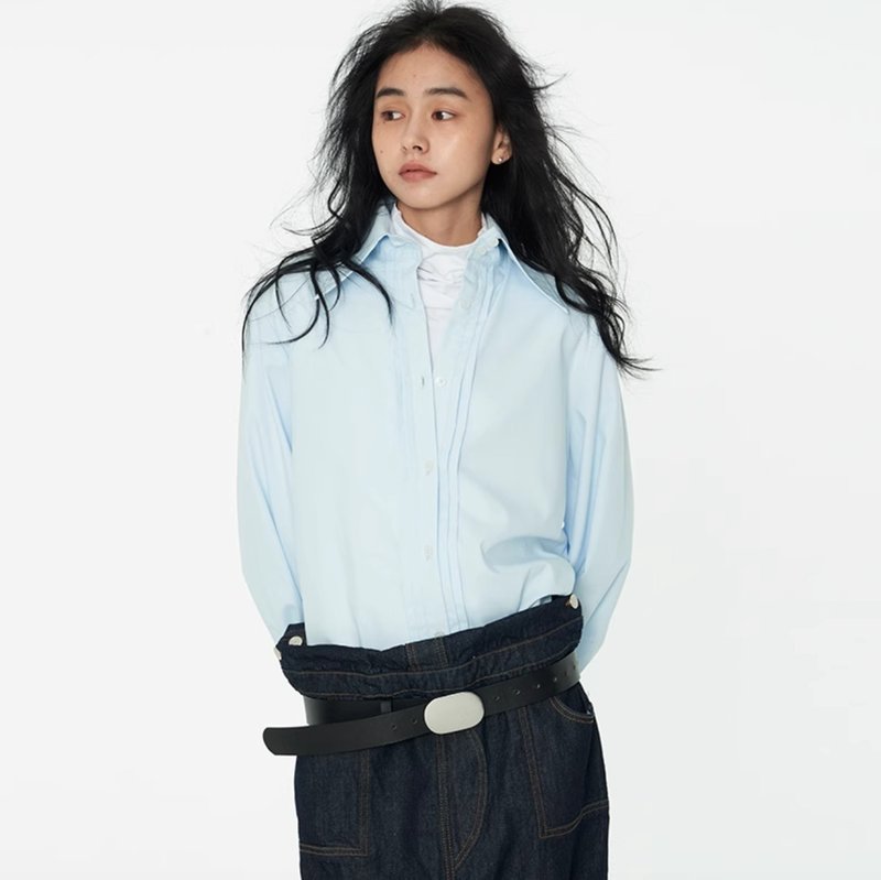 THREAD lantern sleeve retro loose shirt - Women's Shirts - Other Materials Blue