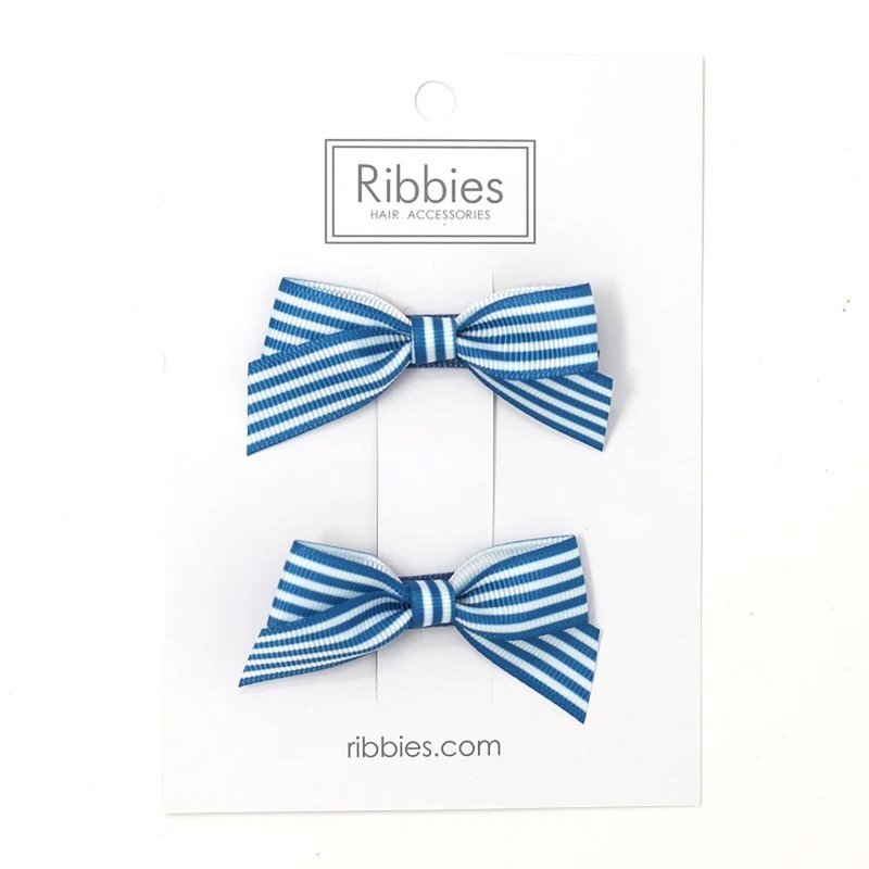 British Ribbies striped bow 2 set - Türkiye blue - เครื่องประดับผม - เส้นใยสังเคราะห์ 