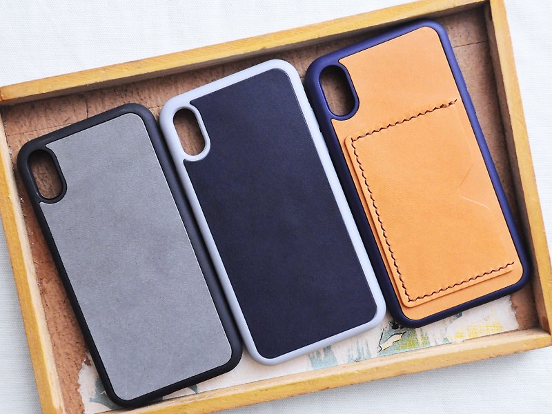 Leather card mobile phone case leather mobile phone case material package iPhone XR Italian vegetable tanned engraved name - เคส/ซองมือถือ - หนังแท้ สีน้ำเงิน