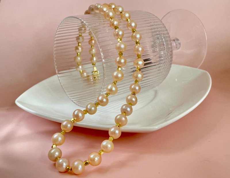 Natural Freshwater Pearl Orange Pearl Aurora Colorful Necklace - Necklaces - Pearl Orange