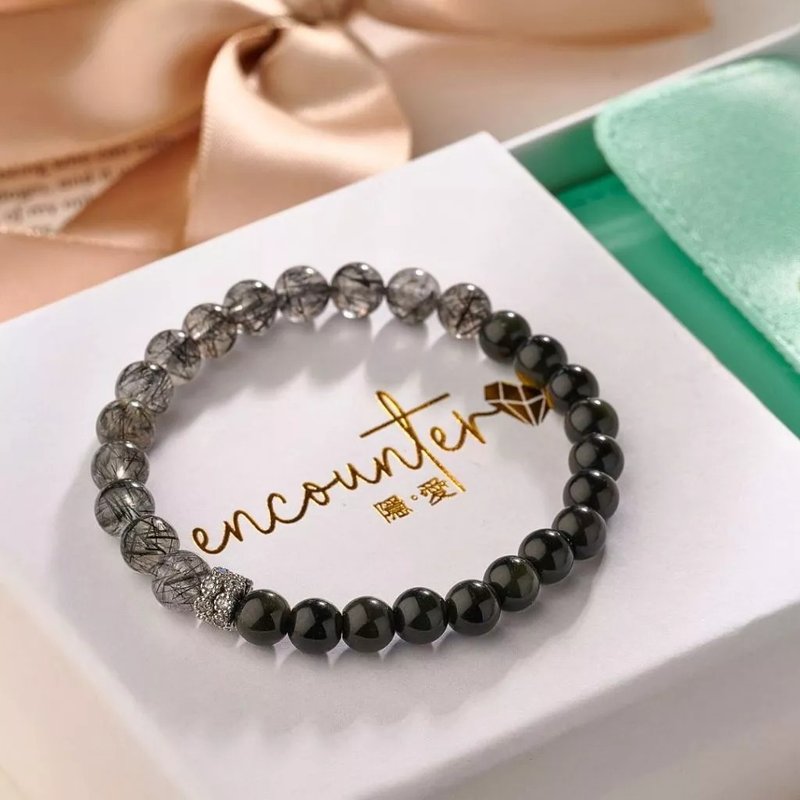 Ready stock gift box packaging [Day and Night] Black Hair Crystal Obsidian Bracelet for good luck in business and protection from villains - สร้อยข้อมือ - คริสตัล สีดำ