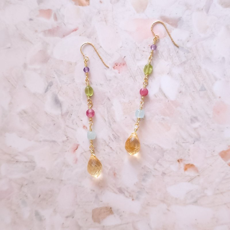 14k gold filled amethyst, peridot, aquamarine, pink topaz, citrine pierced Clip-On - Earrings & Clip-ons - Semi-Precious Stones Multicolor