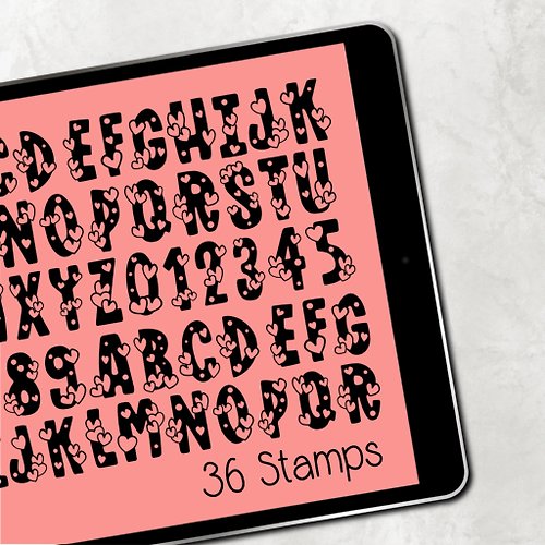 18cc Little Hearts Font Procreate Brush Stamp