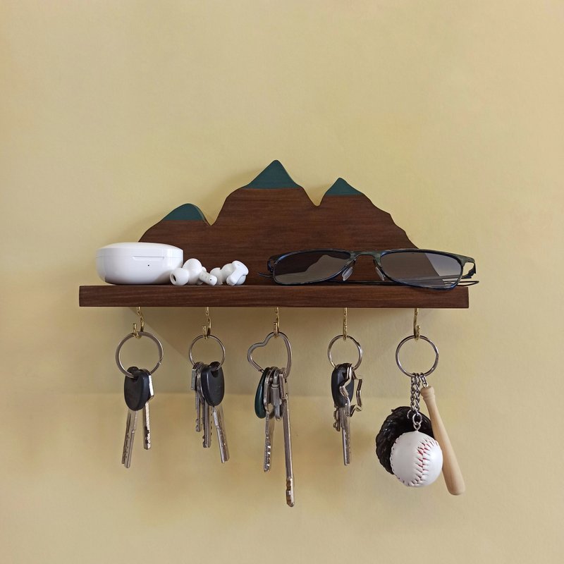 Handcrafted Wooden Mountain-shaped Key Holder Shelf - 衣架/衣帽架/掛勾 - 木頭 