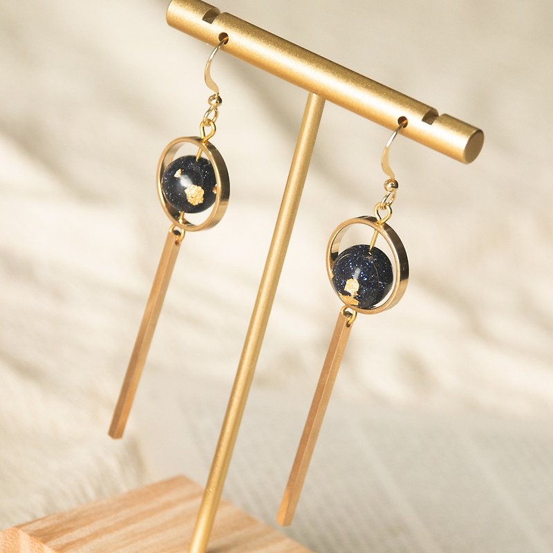 Cosmic Earrings Blue Stone Gold Foil Plated Real Gold Clip-On and Earrings - Earrings & Clip-ons - Other Metals Gold